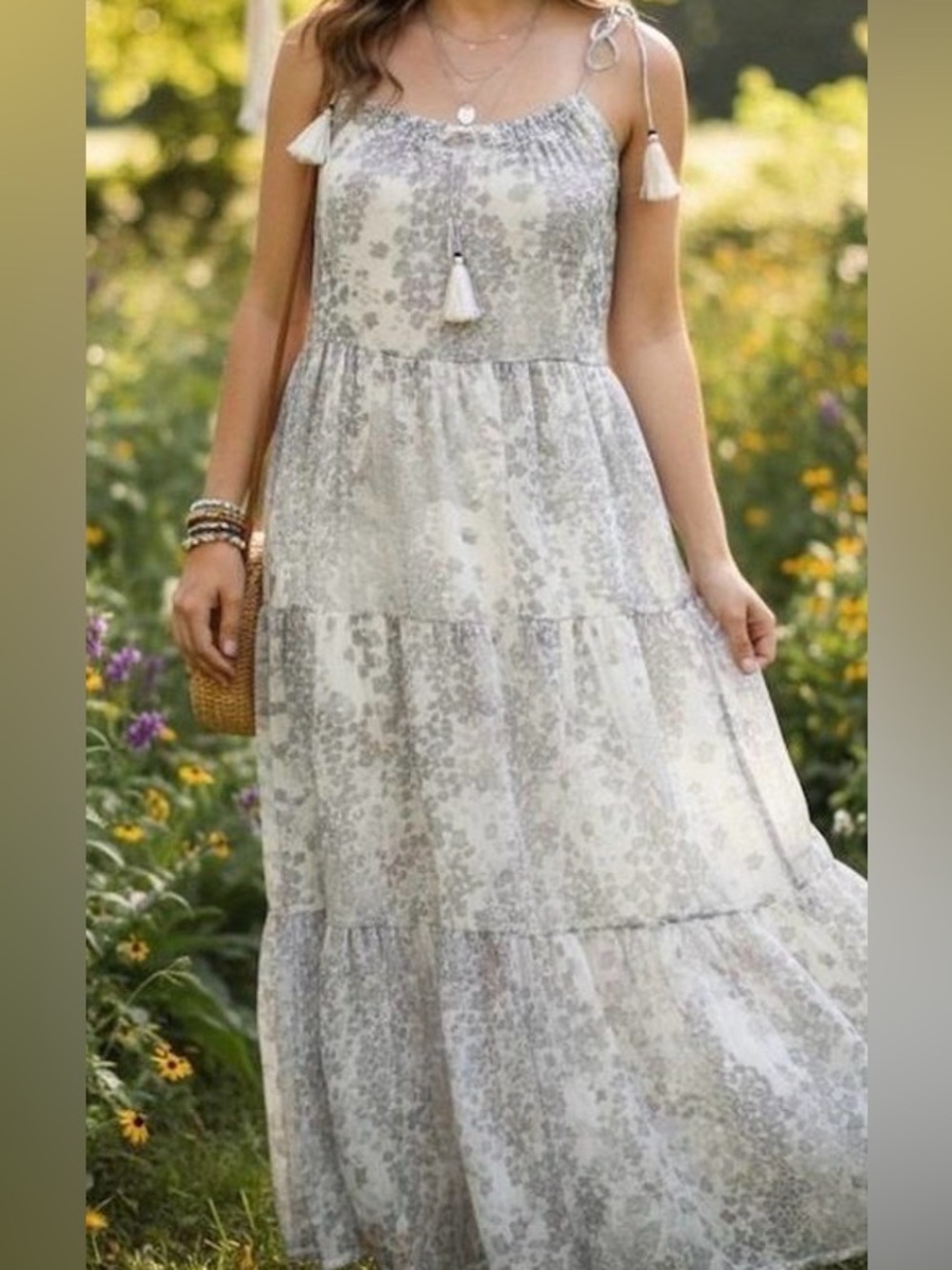 Storia Lights Down Low Star Print Tiered Maxi  Dress